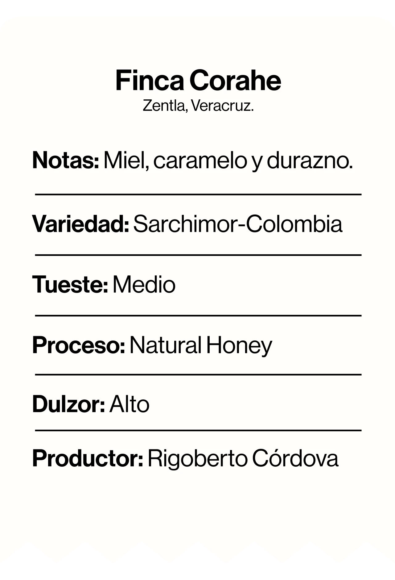 Finca Corahe, Café de Especialidad
