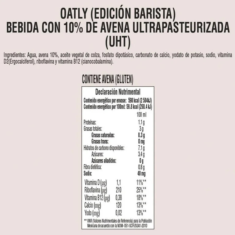 Oatly Barista Bebida con 10% Avena 6 piezas de 1 L c/u